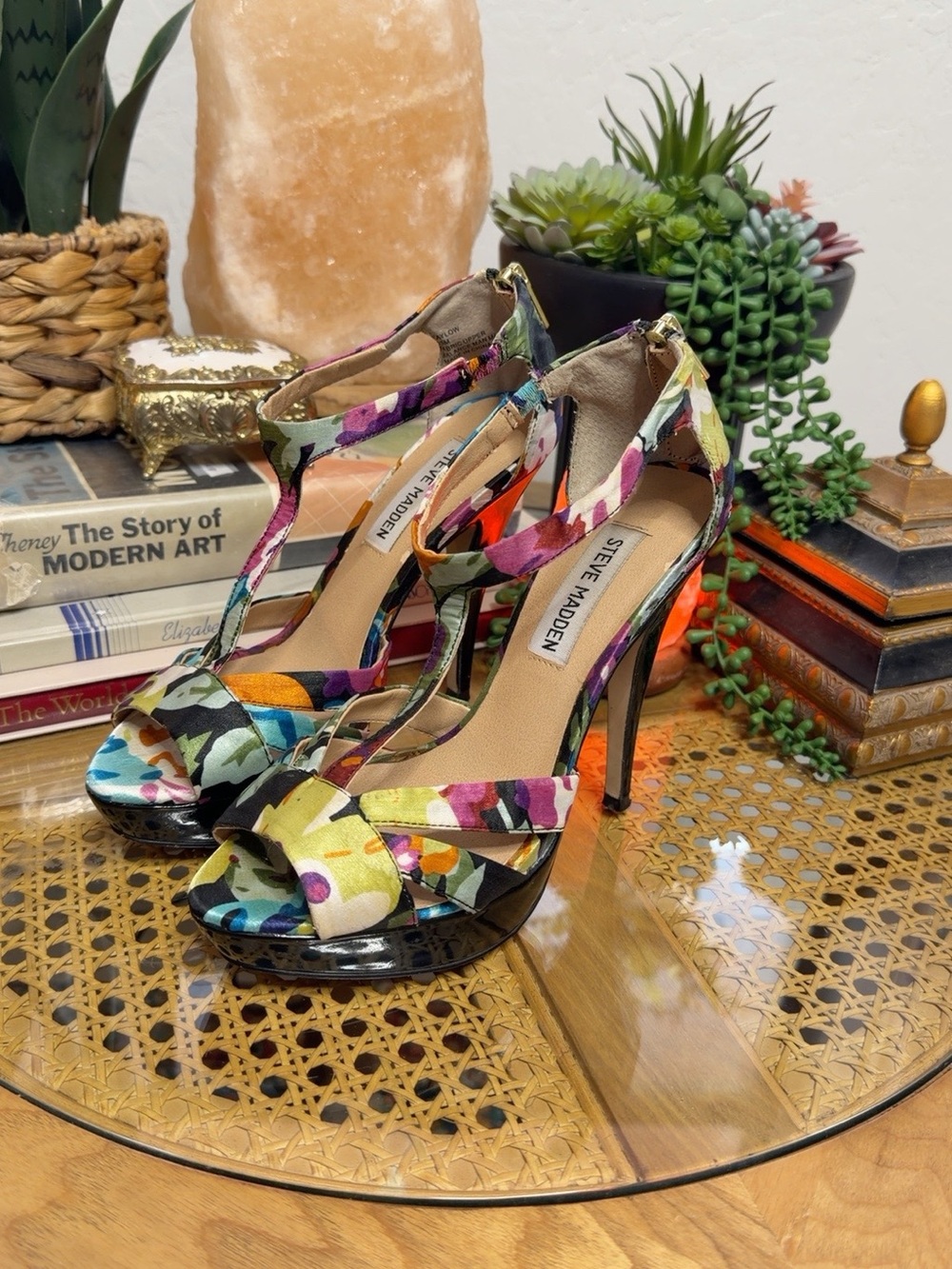 Steve Madden Haylow Floral T-Strap Platform Stiletto Heels Size 6.5